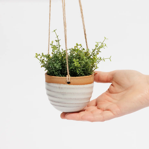 Small Grooved Hanging Planter - White