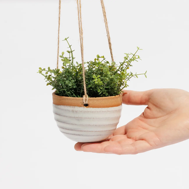 Small Grooved Hanging Planter - White