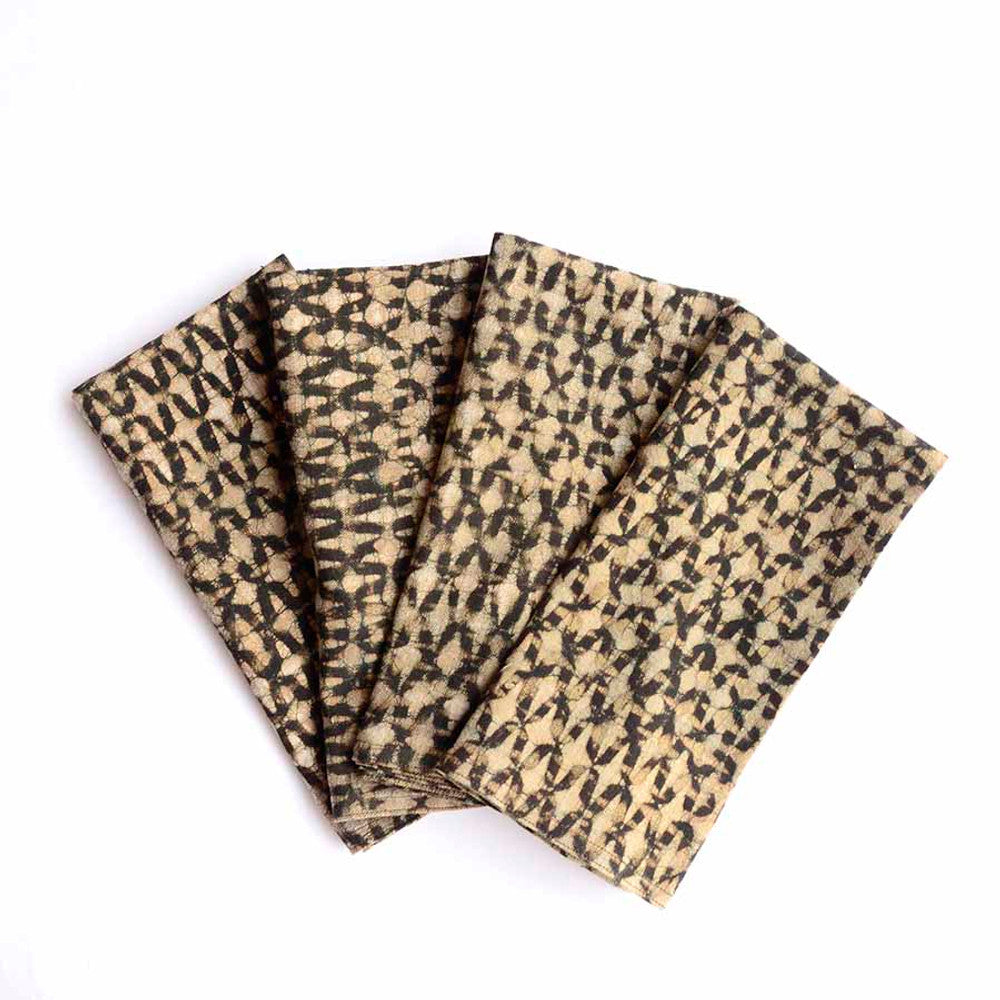Block Printed Cotton Napkin Set/4 - Sparrow Brown