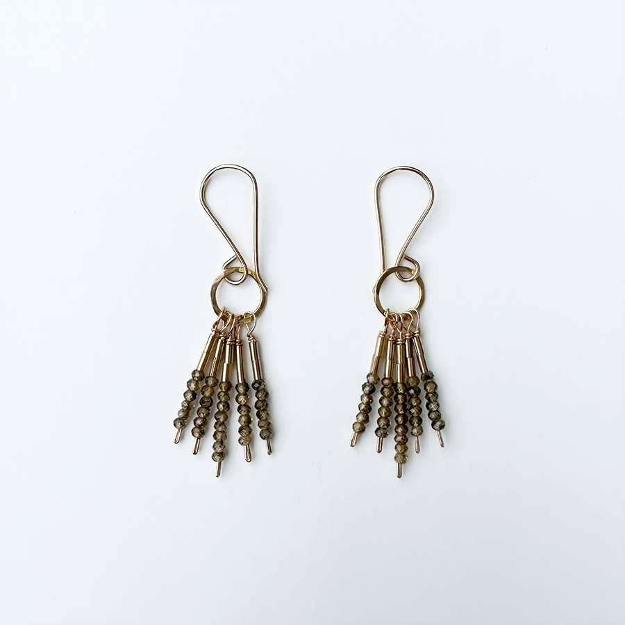 Seed Bead Fringe Earrings - Speckled Brown Zircon