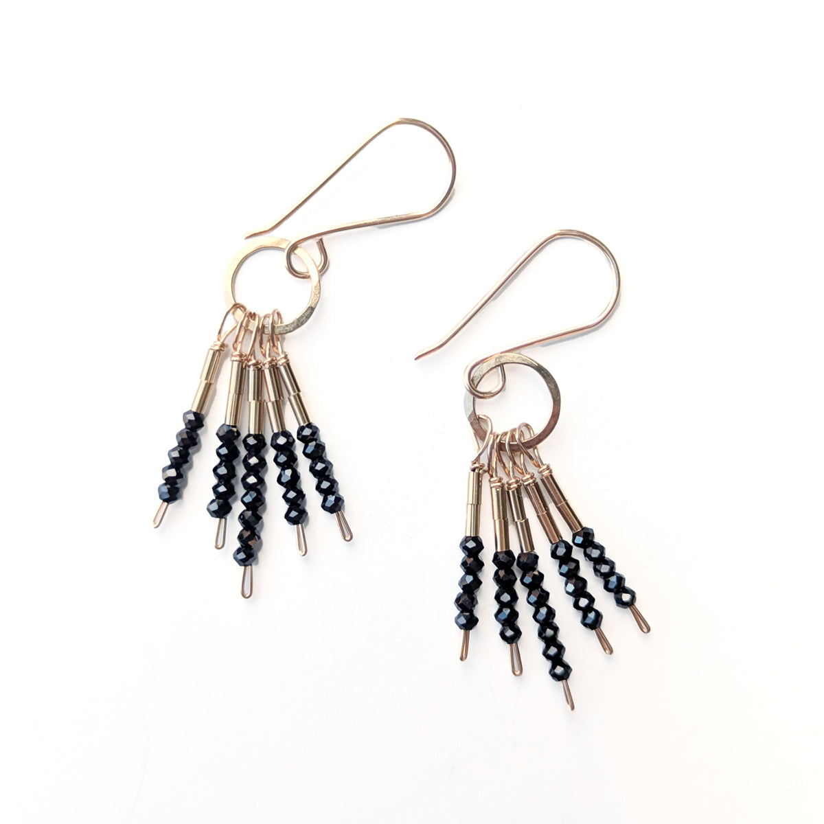 Seed Bead Tassle Earrings - Black Spinel and Gold Filled