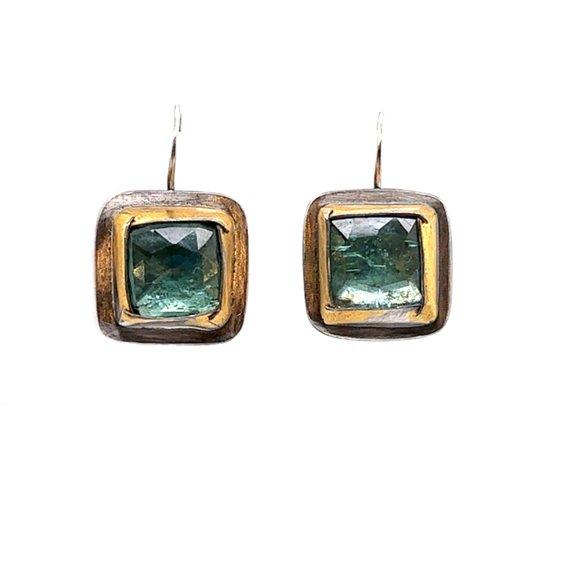 Aqua Kyanite Square Keum-Boo Earrings