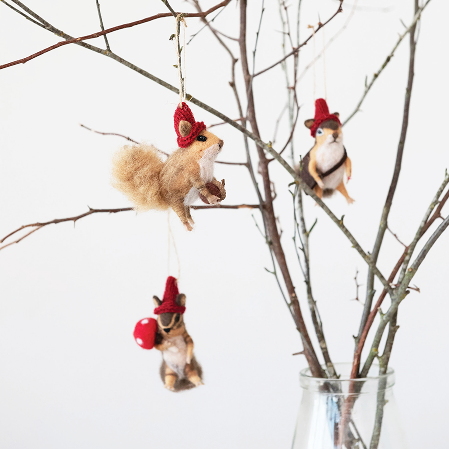 Wool Squirrel in Red Hat Ornament (Assorted)