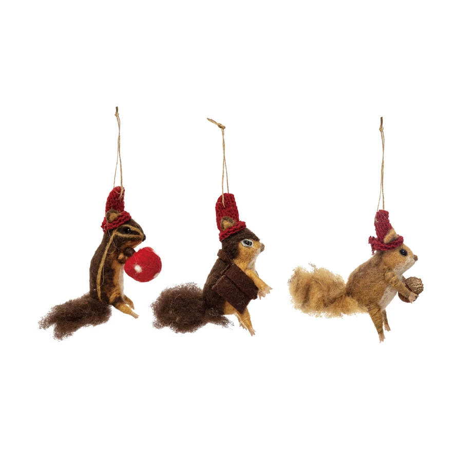 Wool Squirrel in Red Hat Ornament (Assorted)
