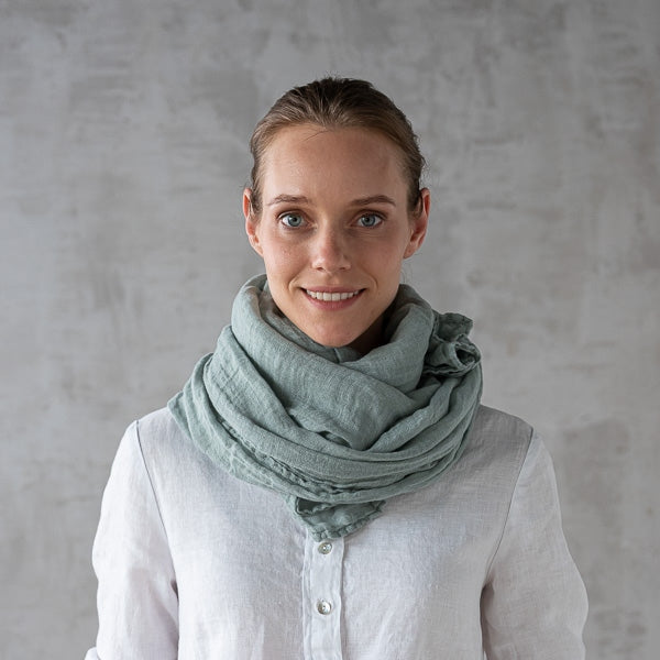 Linen Summer Scarf - Moss Green