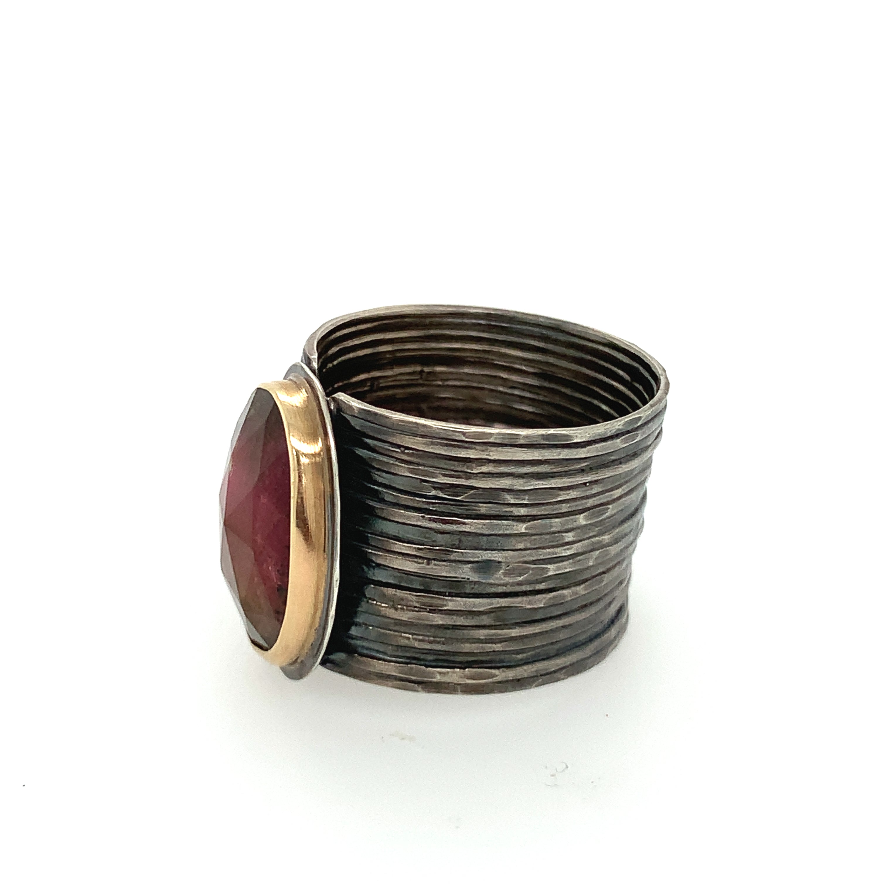 Pink Sunset Tourmaline on Wide Band