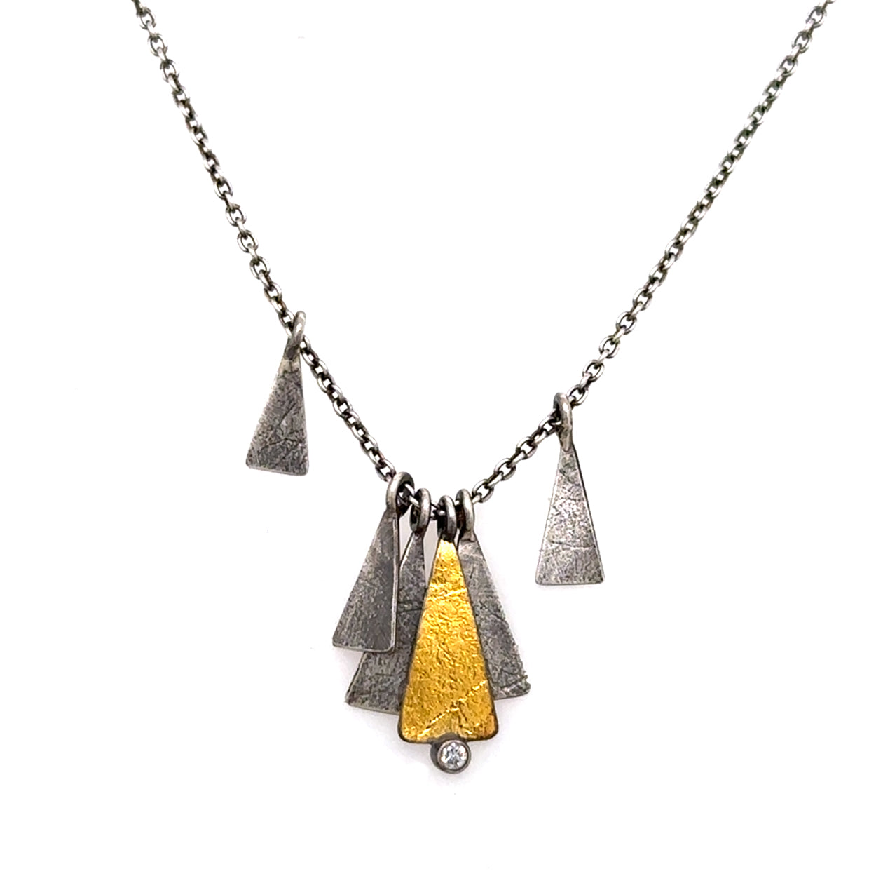 Mixed Metal Diamond Tassle Necklace