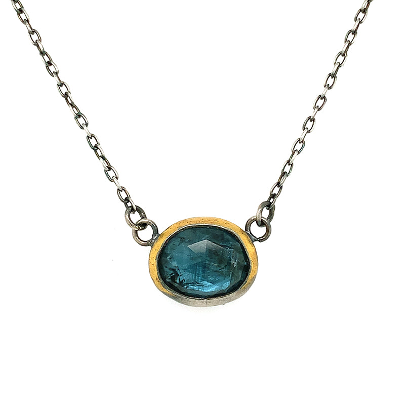 Teal Kyanite Fold Necklace (ox/24k)