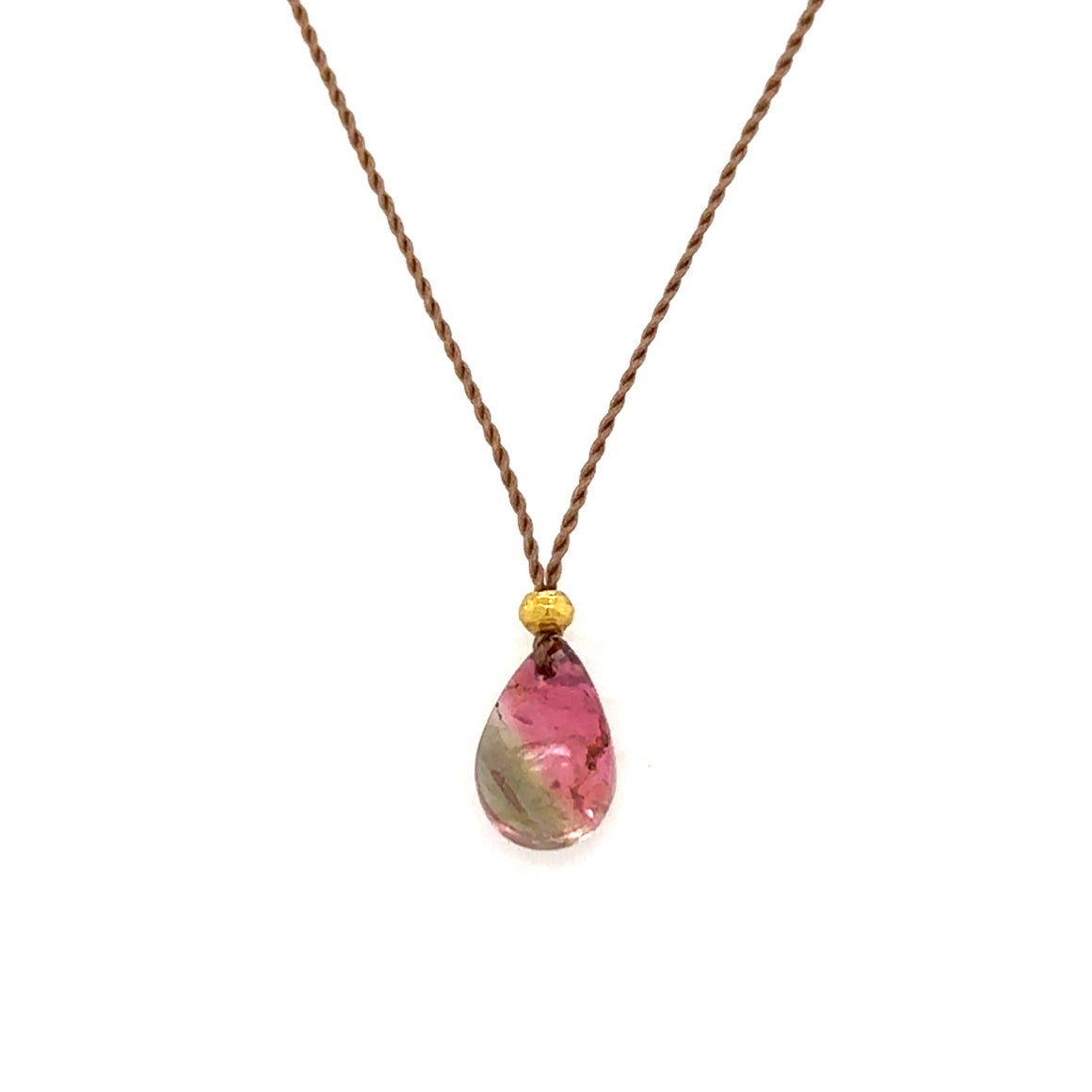 Watermelon Tourmaline Droplet Cord Necklace