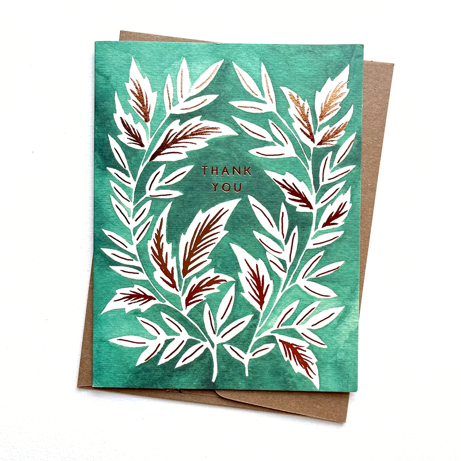 Stationery Set of 6 Cards - Green Foilage Thank You