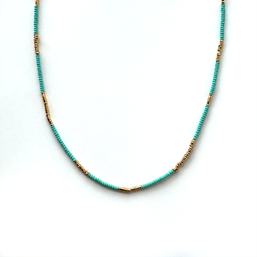 32" Turquoise Seed Bead Necklace - Vermeil