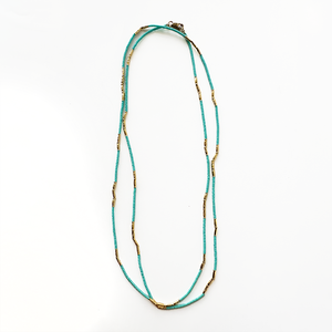 32" Turquoise Seed Bead Necklace - Vermeil