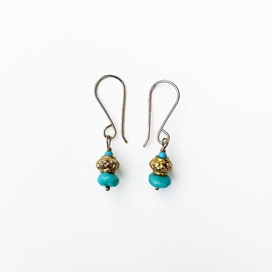 Turquoise + Vermeil Earrings - Beaded Stack