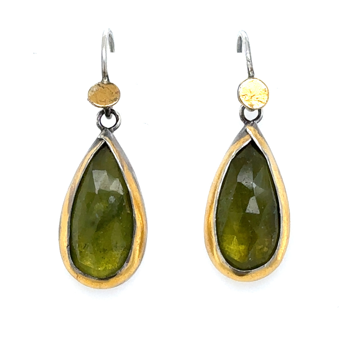 Golden Dot Earrings - Green Teardrop Vessonite