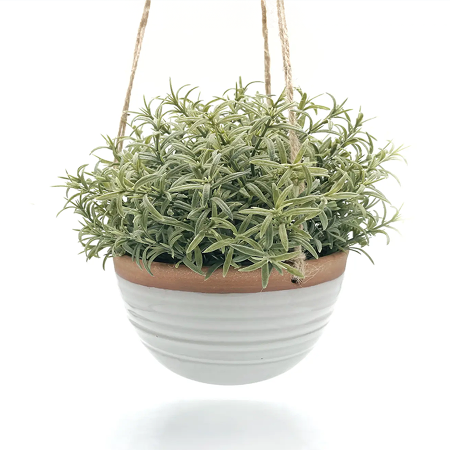 Large Grooved Hanging Planter - White