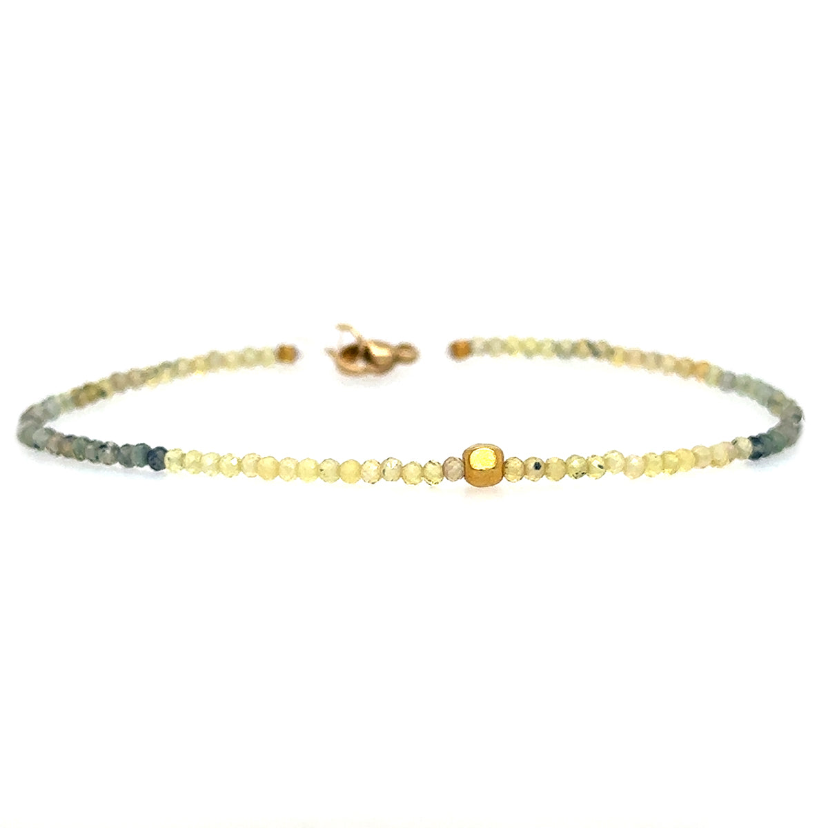 Blue/Yellow Sapphire + 18k Faceted Bead Strand Bracelet