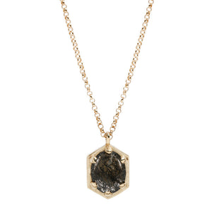 14k YG Hexagon Black Rutilated Quartz Necklace