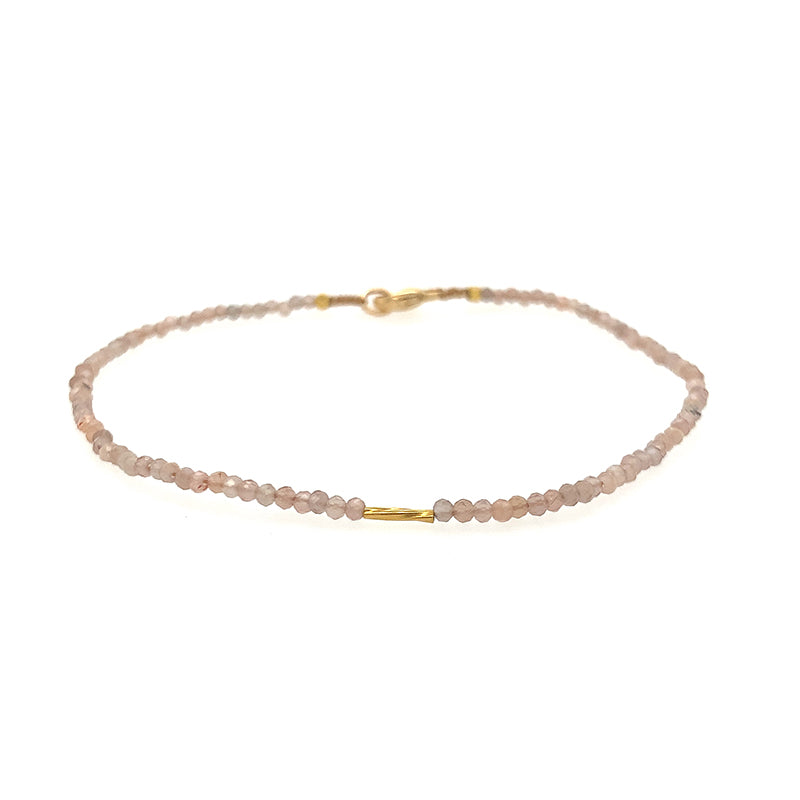 Chocolate Moonstone + 18k Twist Beaded Bracelet