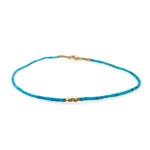 Tiny Tube Turquoise + 23k Bead Bracelet