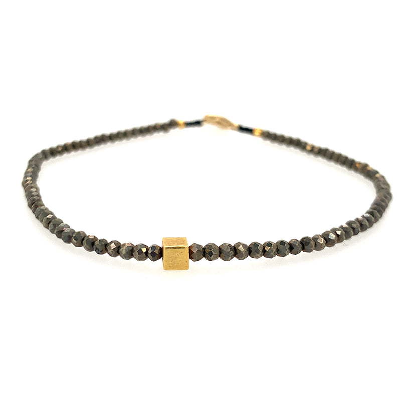 Pyrite Bracelet + 18k Square Bead Bracelet