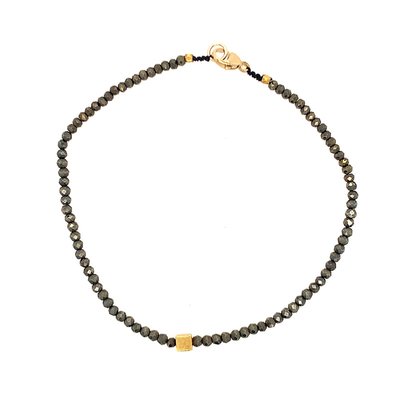 Pyrite Bracelet + 18k Square Bead Bracelet