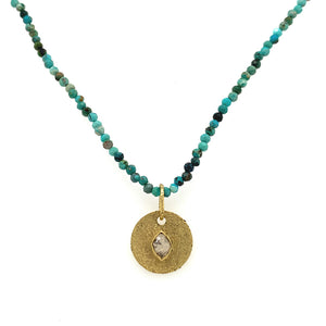 Turquoise Beaded Necklace with 18kt Diamond Charm