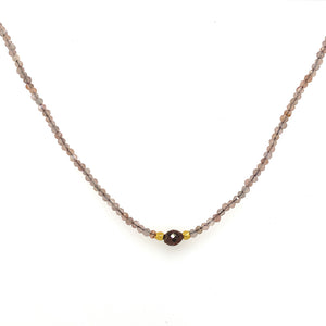Chocolate Moonstone + Diamond Beaded Necklace