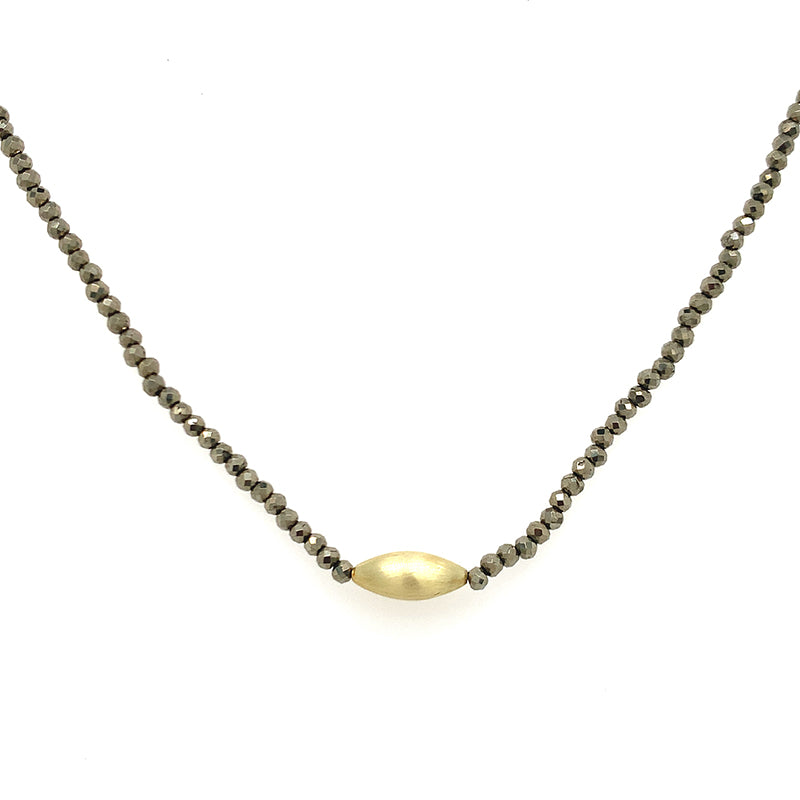 Pyrite and Gold Rice Beaded Necklace