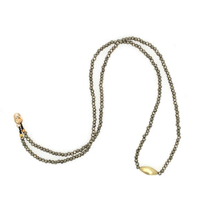 Pyrite and Gold Rice Beaded Necklace