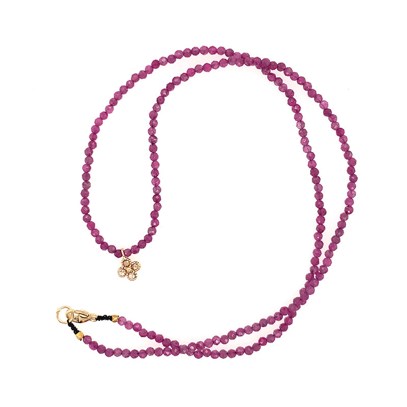 Ruby Beaded Necklace with Diamond Clover Charm