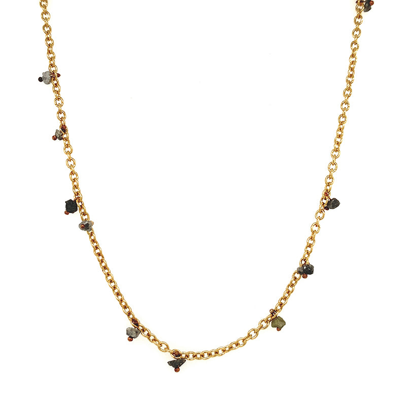 Raw Diamond Tassle Mixed Metal Necklace