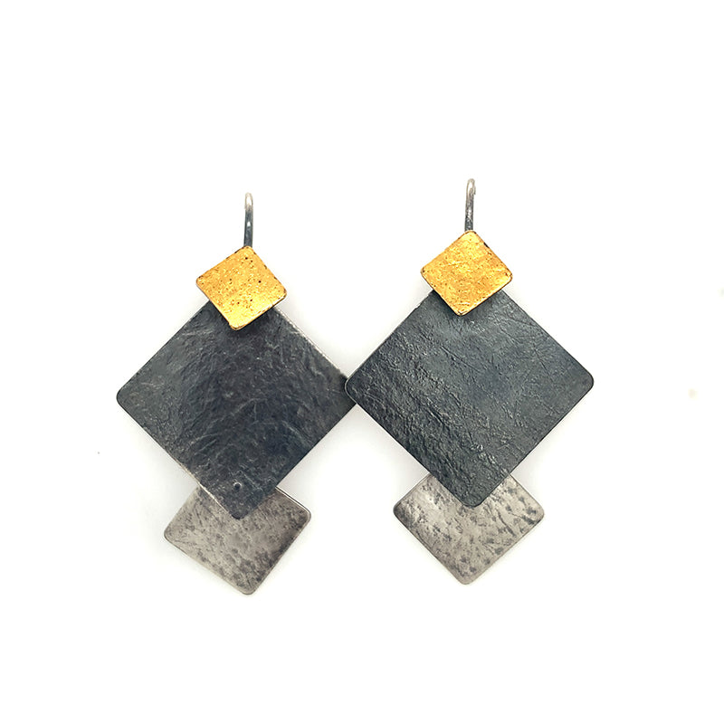 3-Tier Square Dangle Earrings (SS/24k)