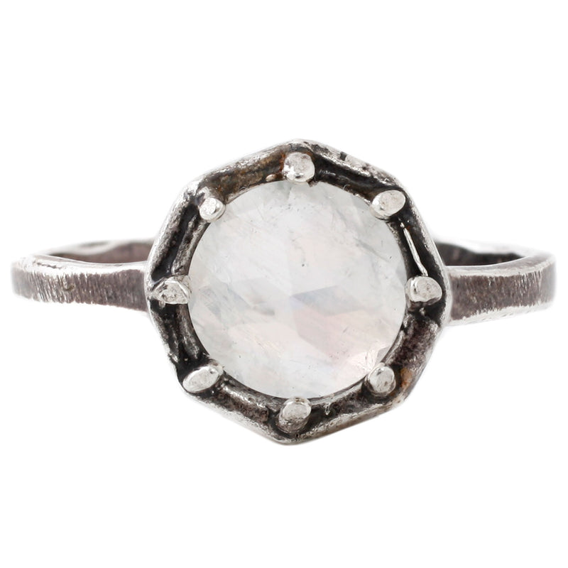 Ox SS Octagonal Ring - Rainbow Moonstone