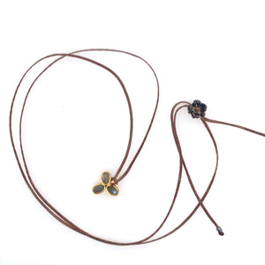 Labradorite Flower Necklace on Brown Cord