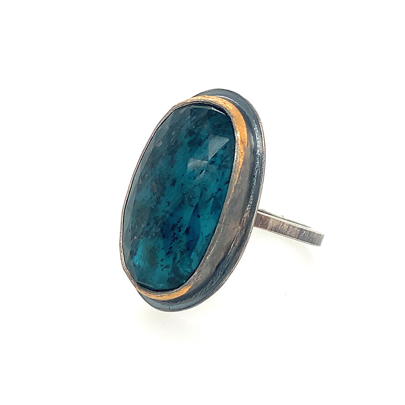 Ocean Moss Kyanite Ring (SS/24k)
