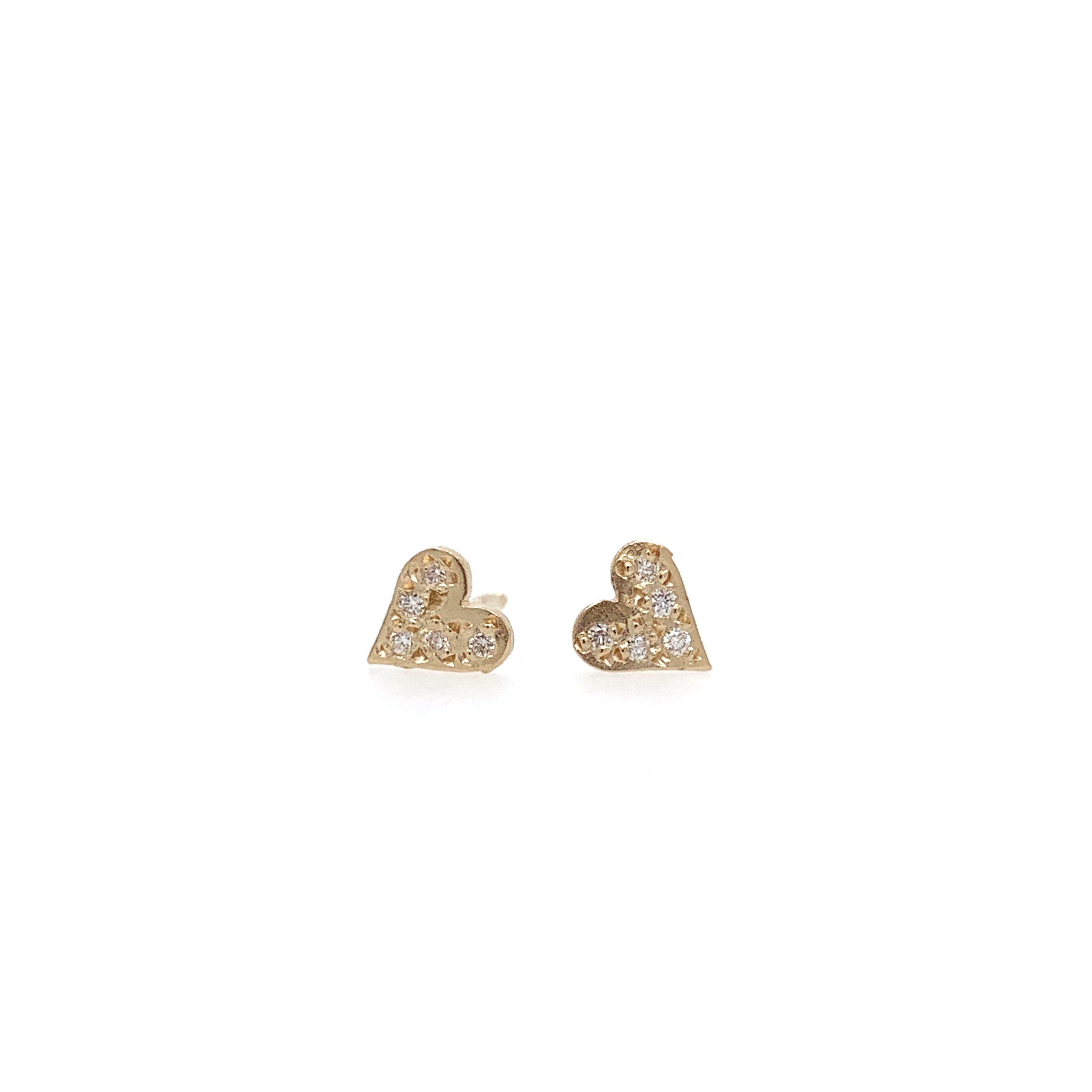 14k Pave Heart Studs