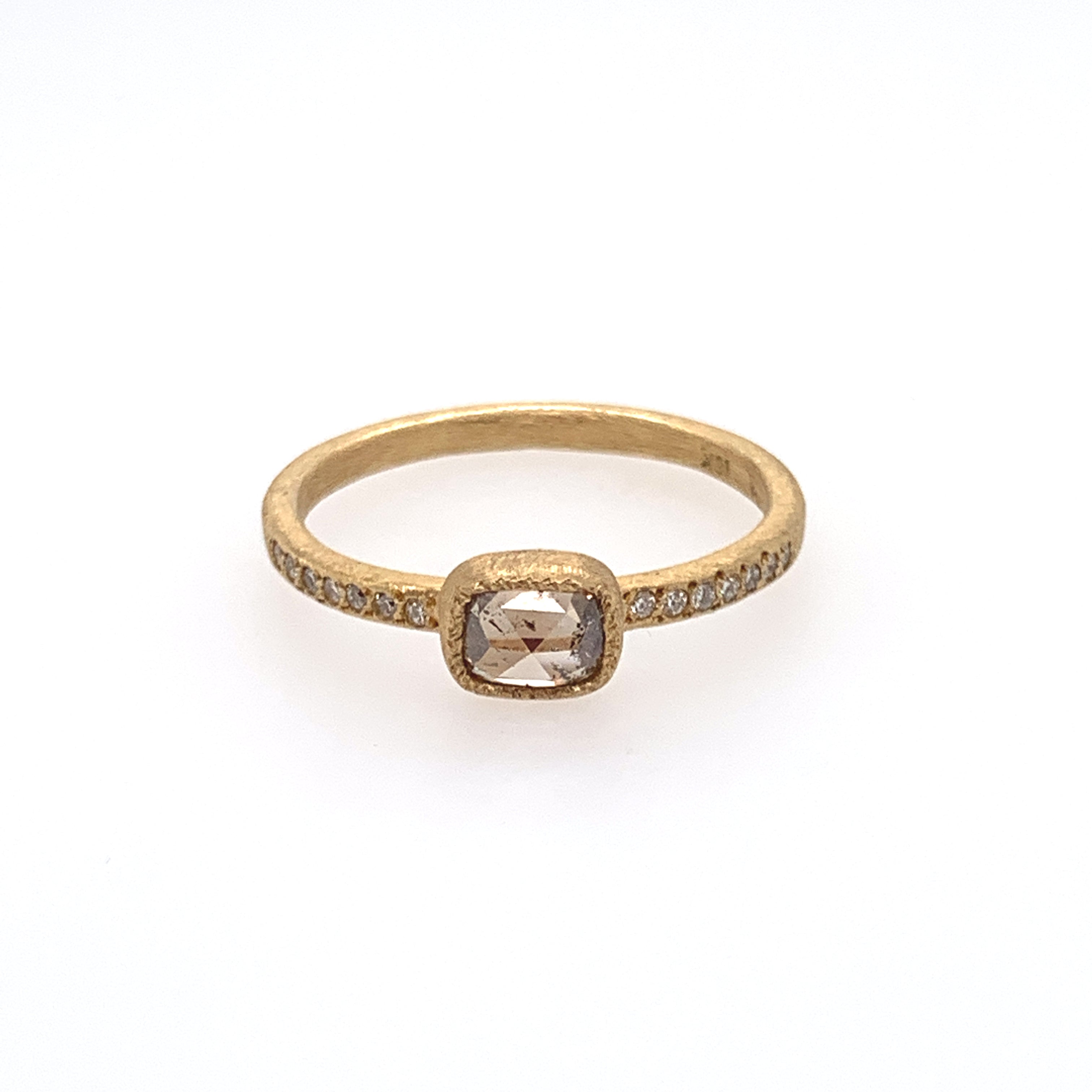 Champagne Cushion Cut Diamond with Side Diamonds Ring