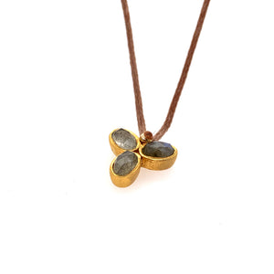 Labradorite Flower Necklace on Brown Cord