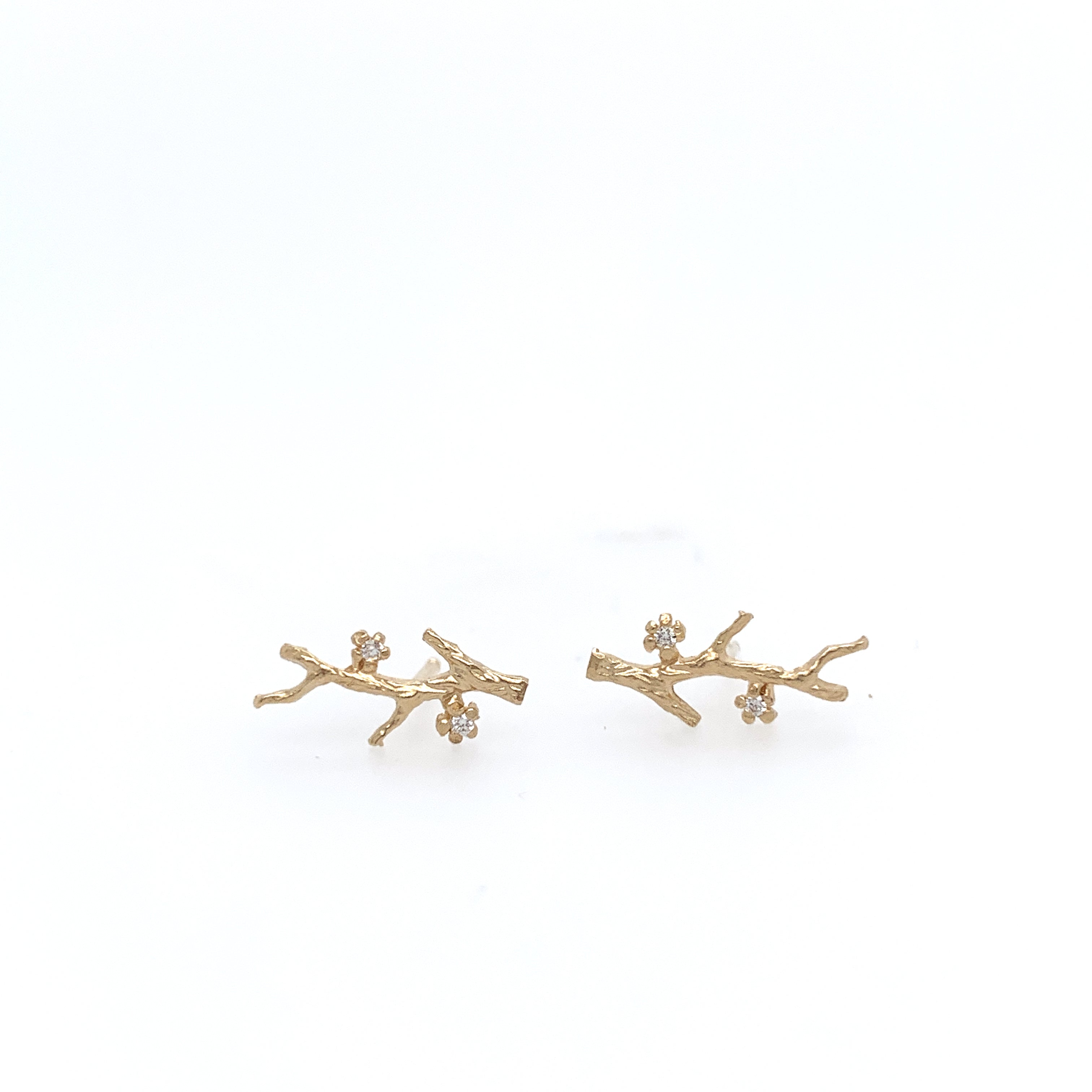 14k Branch Studs w Diamonds