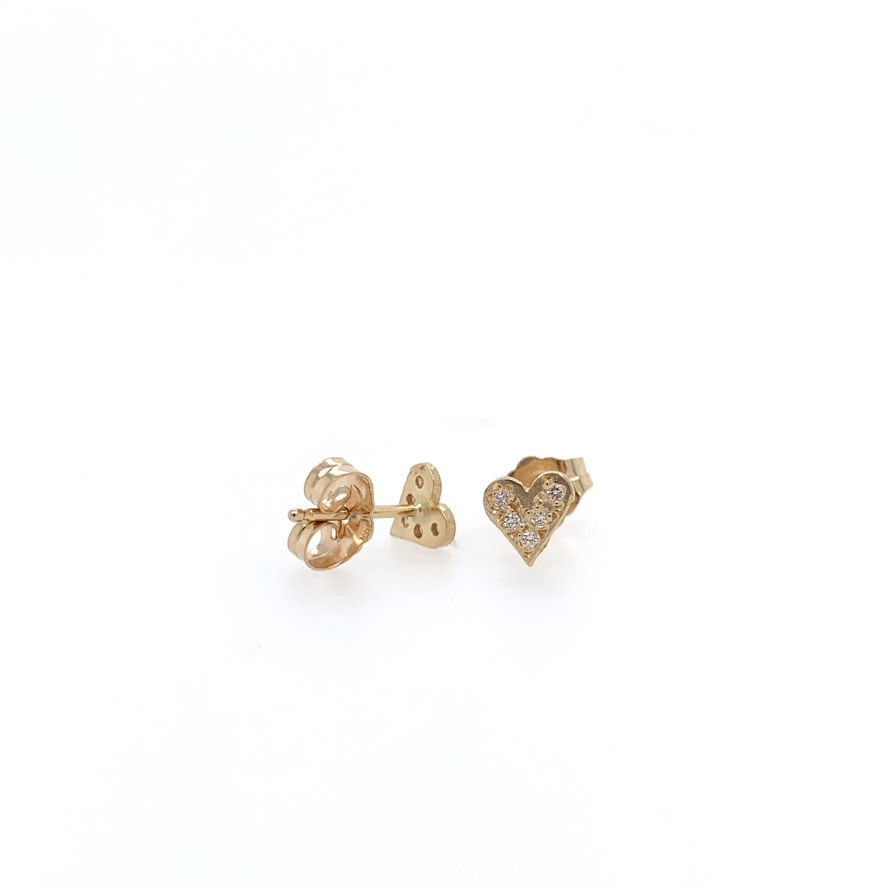 14k Pave Heart Studs