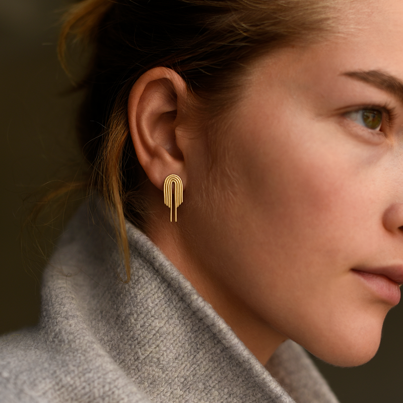 Brass Deco Strands Studs