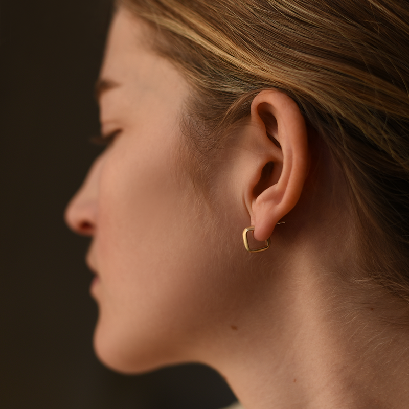 Square Hug Brass Hoop