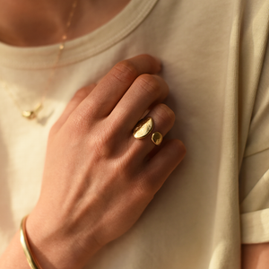 Asymmetrical River Pebble Ring Brass