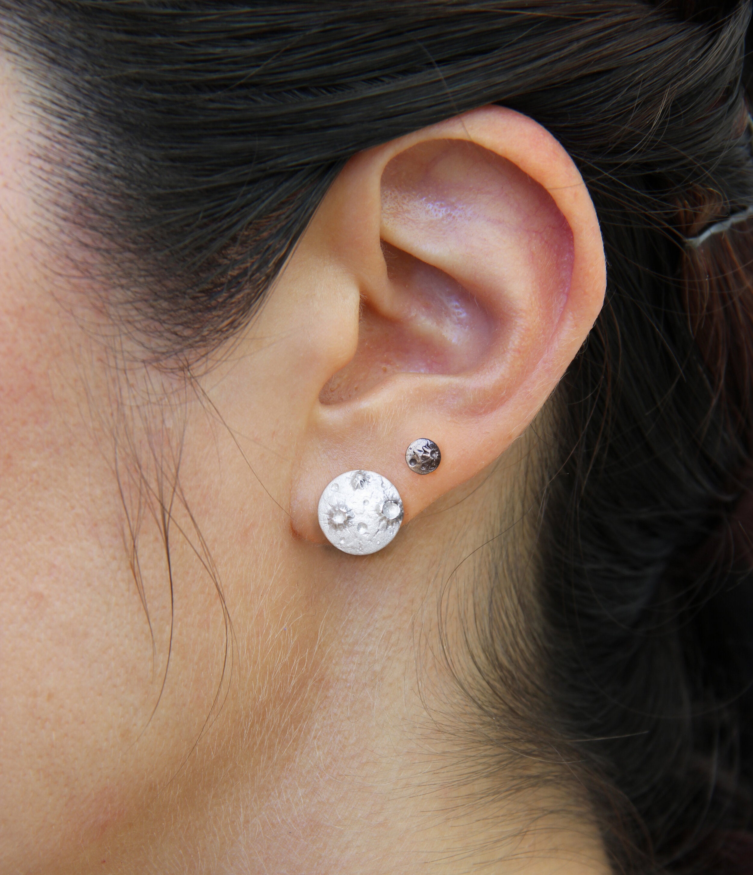 Tiny Oxidized Full Moon Studs