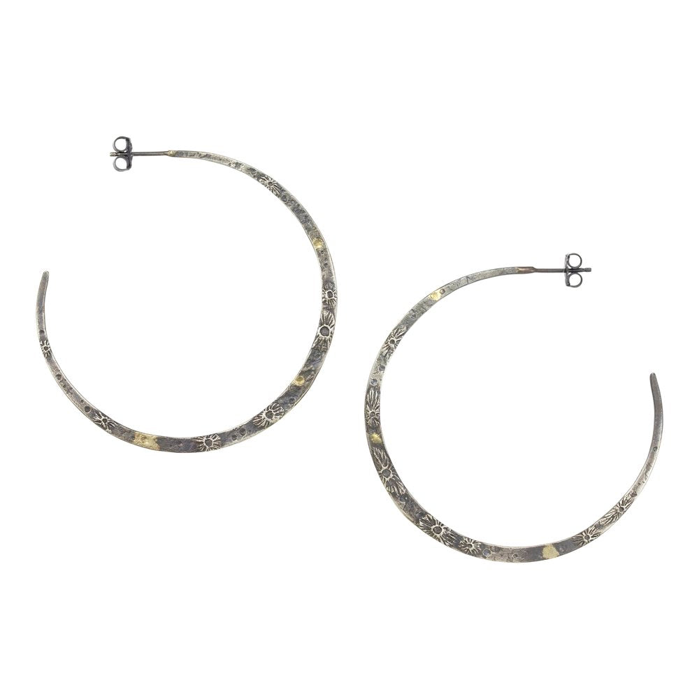 Crescent Hoops Statement Earrings - White & Gold