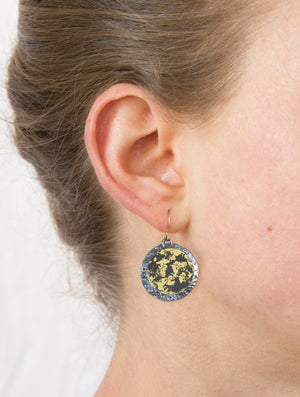 Black + Gold Moon Encasement Earrings