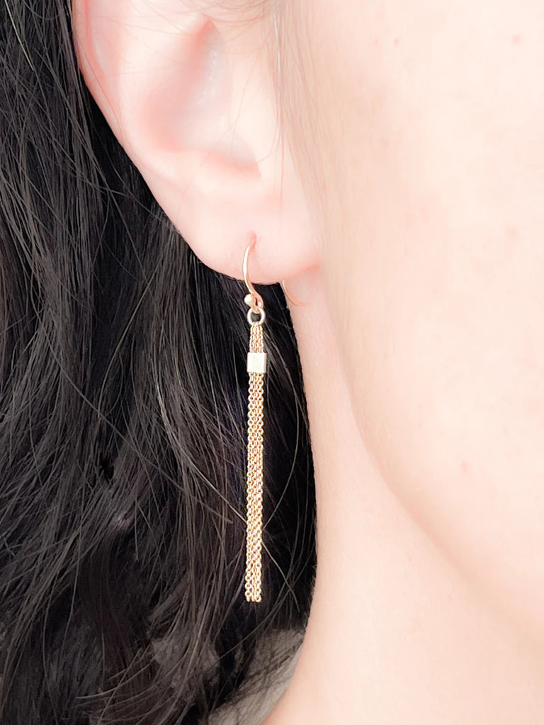 Tiny Square + Tassle Earring
