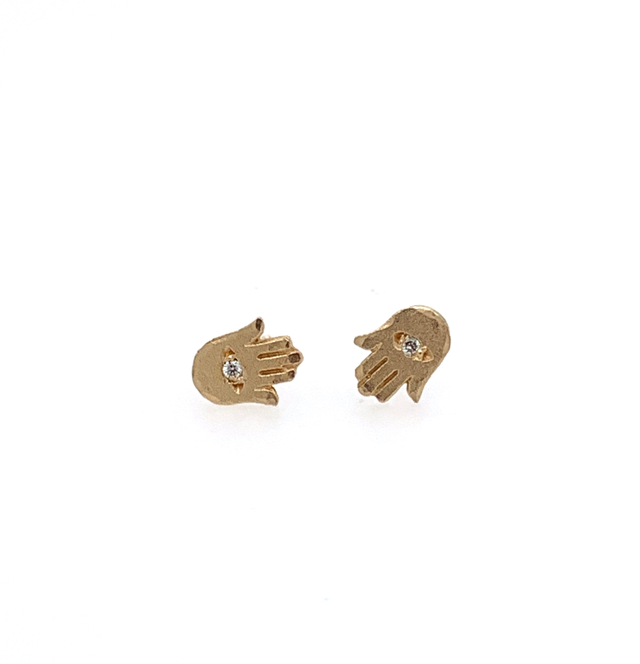 14k Hamsa Hand Studs w/Diamonds