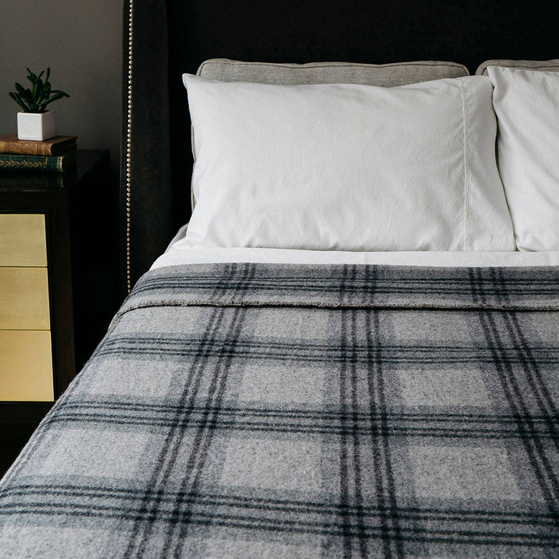 Merino Wool TWIN Blanket - Fog/Ledge Plaid