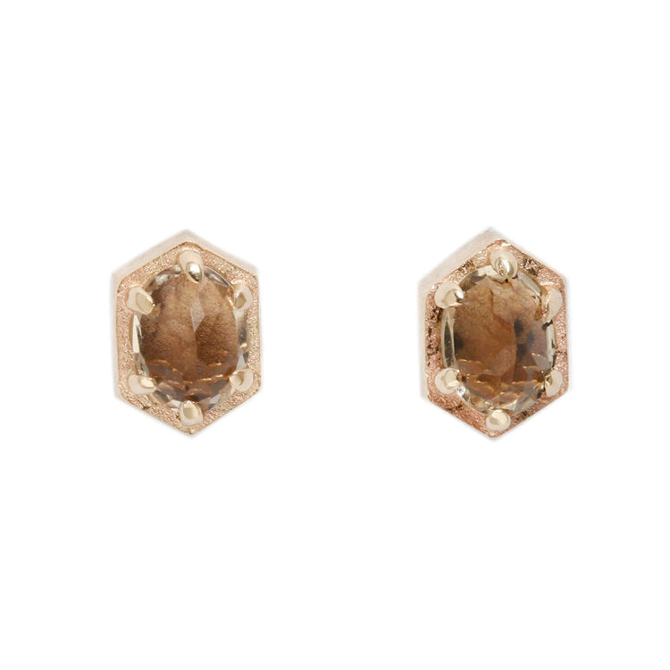 14k Champagne Quartz Hex Studs - KESTREL